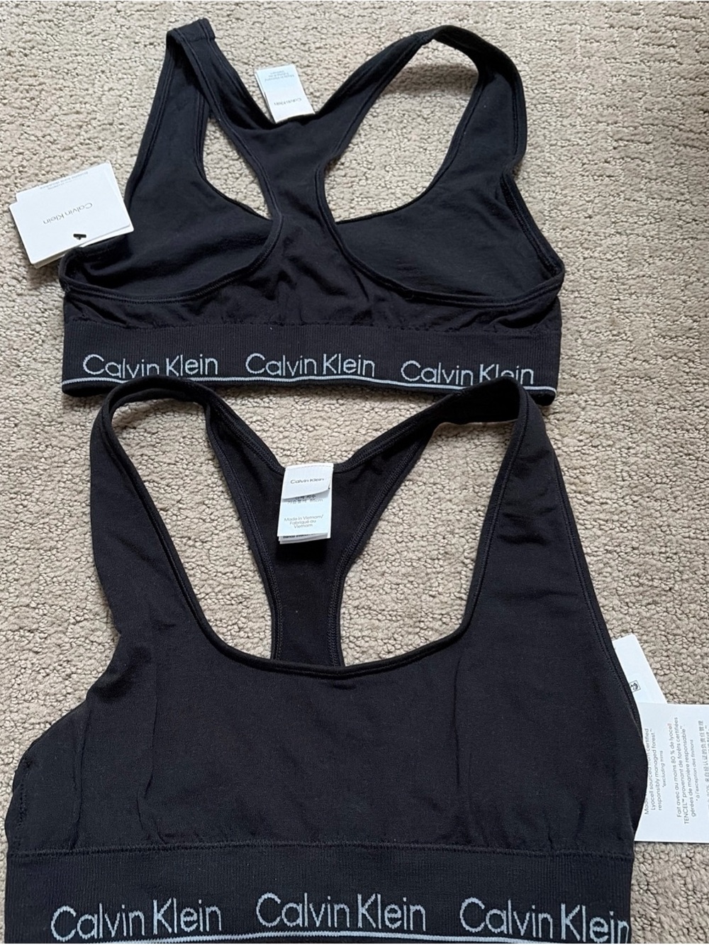 Calvin Klein Black Racerback Sports Bralettes nwt new small s lounge lot of 2